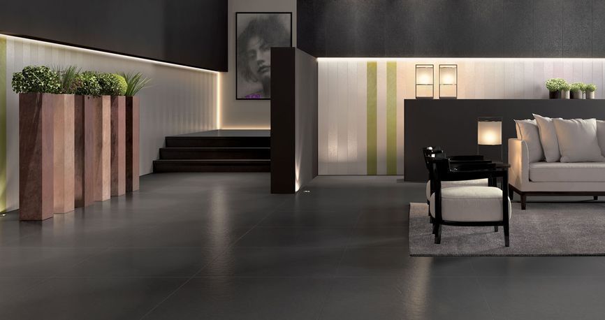 Carrelage format 80x80cm texturé, coloris gris